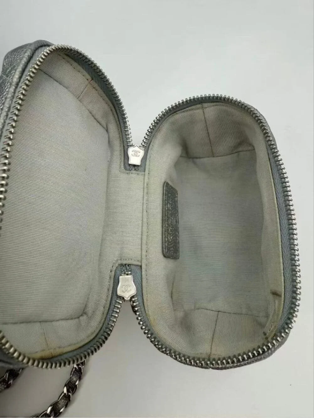 Chanel Caviar Leather Mini Flap Bag Silver